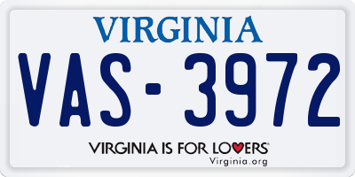 VA license plate VAS3972