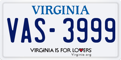 VA license plate VAS3999