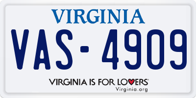 VA license plate VAS4909