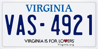 VA license plate VAS4921