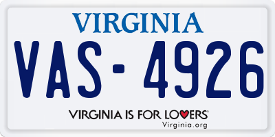 VA license plate VAS4926