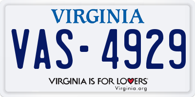 VA license plate VAS4929