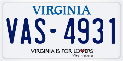 VA license plate VAS4931