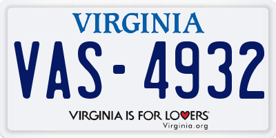 VA license plate VAS4932