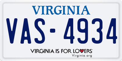 VA license plate VAS4934