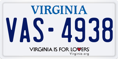 VA license plate VAS4938