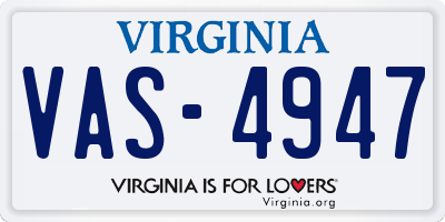 VA license plate VAS4947