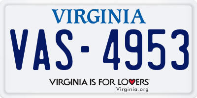 VA license plate VAS4953