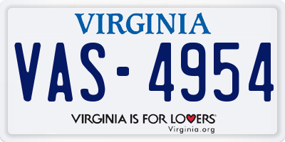 VA license plate VAS4954