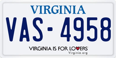 VA license plate VAS4958