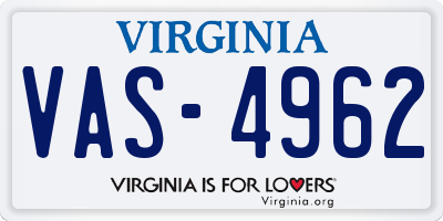 VA license plate VAS4962