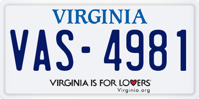 VA license plate VAS4981