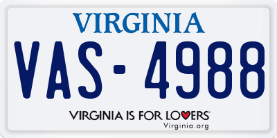 VA license plate VAS4988