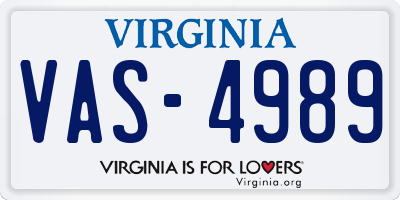 VA license plate VAS4989