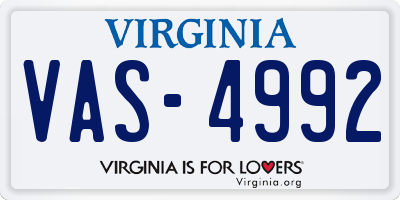 VA license plate VAS4992