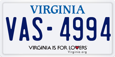 VA license plate VAS4994