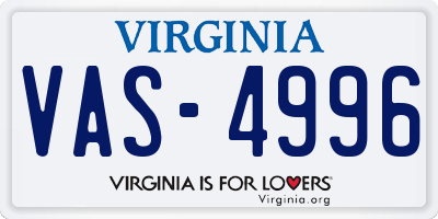 VA license plate VAS4996