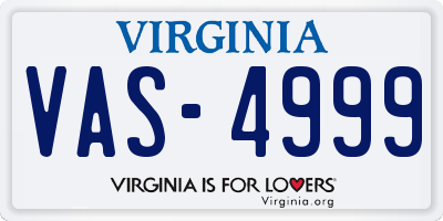 VA license plate VAS4999