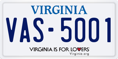 VA license plate VAS5001