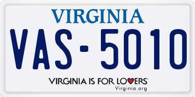 VA license plate VAS5010