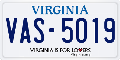 VA license plate VAS5019