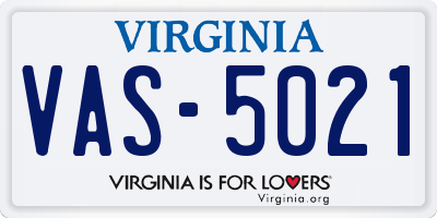 VA license plate VAS5021