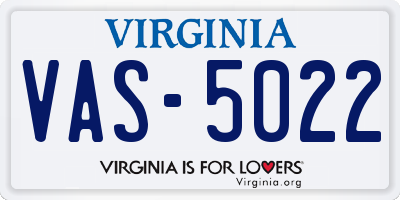 VA license plate VAS5022