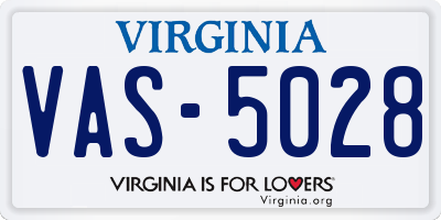 VA license plate VAS5028