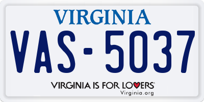 VA license plate VAS5037