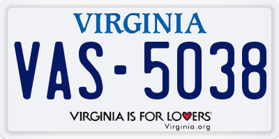 VA license plate VAS5038