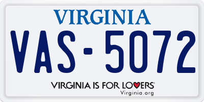 VA license plate VAS5072