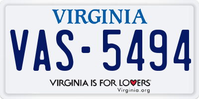 VA license plate VAS5494