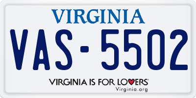 VA license plate VAS5502