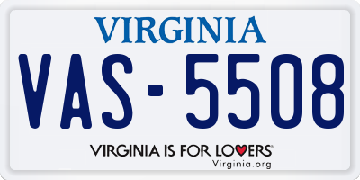 VA license plate VAS5508