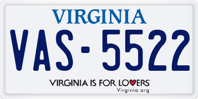 VA license plate VAS5522