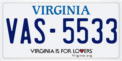 VA license plate VAS5533