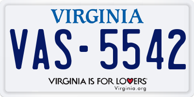 VA license plate VAS5542