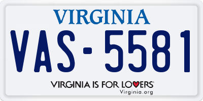 VA license plate VAS5581