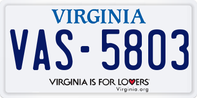 VA license plate VAS5803