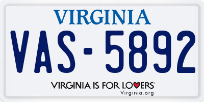 VA license plate VAS5892