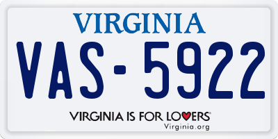 VA license plate VAS5922