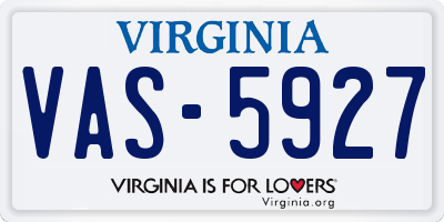 VA license plate VAS5927