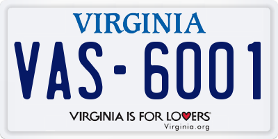 VA license plate VAS6001