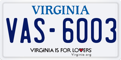 VA license plate VAS6003