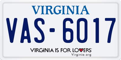 VA license plate VAS6017