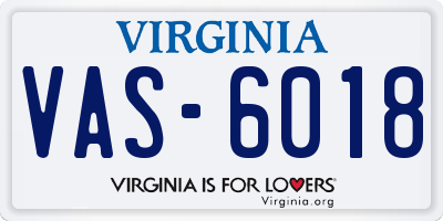 VA license plate VAS6018