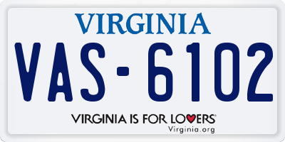 VA license plate VAS6102