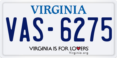 VA license plate VAS6275