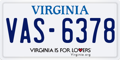 VA license plate VAS6378