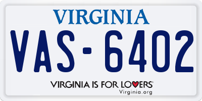 VA license plate VAS6402